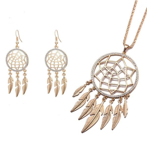 long tassel leaf feather necklace earring set hollow jewelry dream catcher pendant necklace earring for women, Silver
long tassel leaf feather necklace earring set hollow jewelry dream catcher pendant necklace earring for women, Silver
