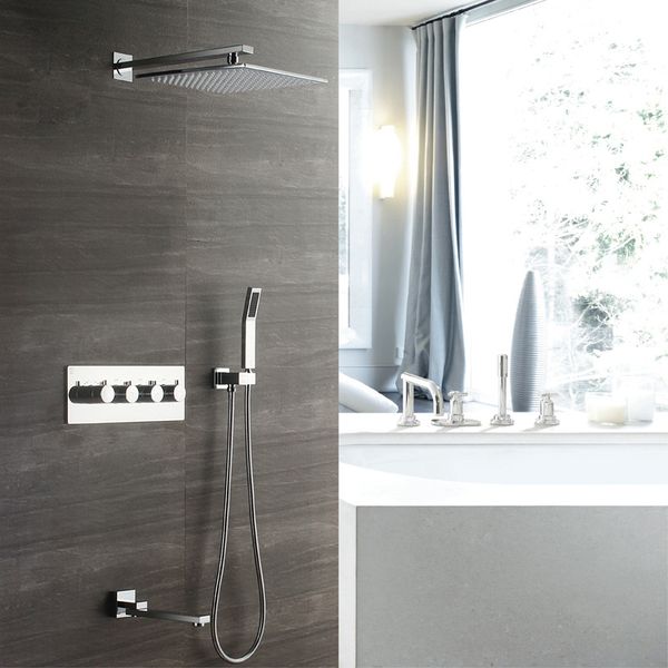 wall mounted bathroom shower faucet set rainfall showerhead 12" mixer taps hand shower rain valve faucets thermostatic control
wall mounted bathroom shower faucet set rainfall showerhead 12" mixer taps hand shower rain valve faucets thermostatic control