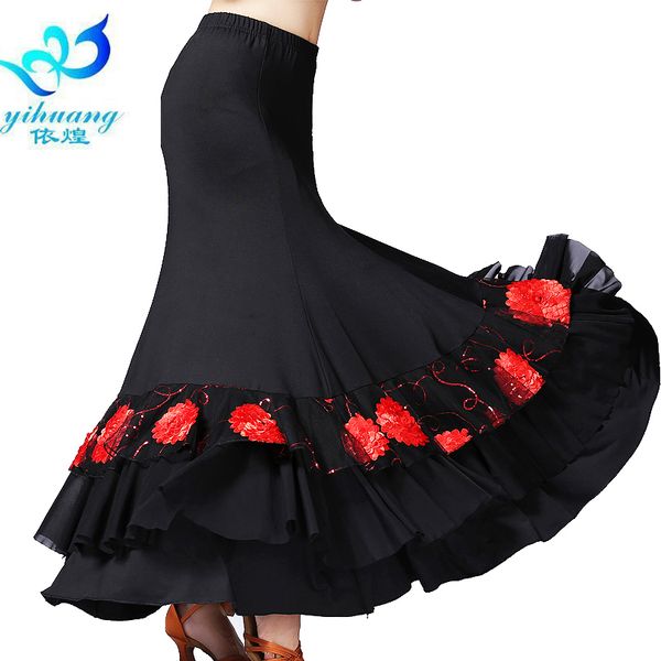 

ladies flamenco dance costume skirt ballroom dancing dress standard modern waltz tango performance outfits #2790, Black;red