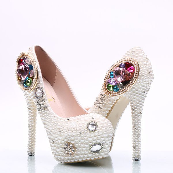 fashion crystal colorful gemstone platform high heels white pearls wedding shoes bridal round toe high heels party prom shoes plus size, Black
fashion crystal colorful gemstone platform high heels white pearls wedding shoes bridal round toe high heels party prom shoes plus size, Black