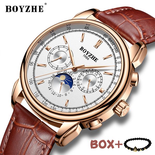 boyzhe multifunction mechanical watch fashion leather strap men watch waterproof business wrist men sport, Slivery;brown
boyzhe multifunction mechanical watch fashion leather strap men watch waterproof business wrist men sport, Slivery;brown