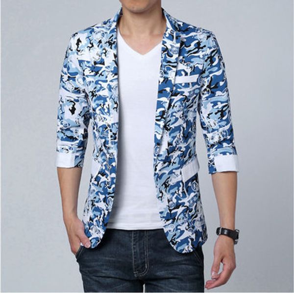 2018 men's camouflage printing short sleeve single row slim men's personality casual suit cd50, White;black
2018 men's camouflage printing short sleeve single row slim men's personality casual suit cd50, White;black