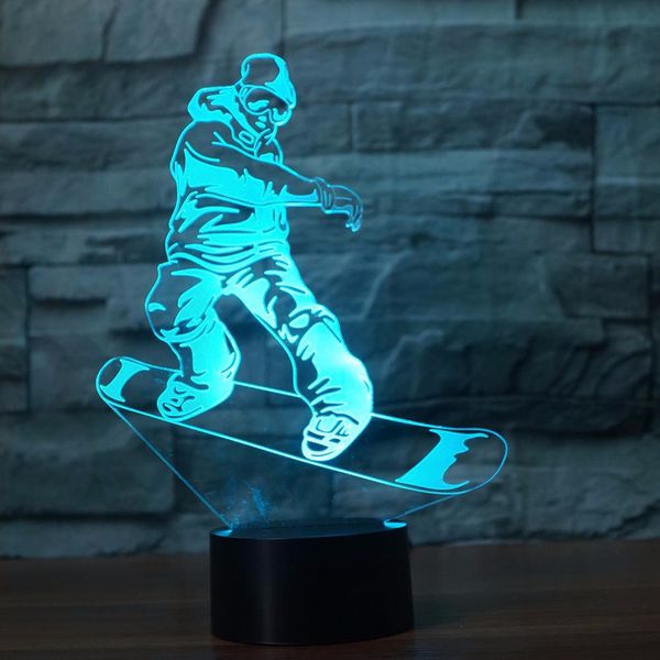 

fancy snowboarding modelling 3d visual nightlight led 7 color changing touch button table lamp bedroom sleep lighting decor gift