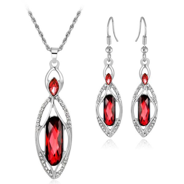 red blue rhinestone waterdroppendant necklace earrings jewelry sets for women wedding accessories elegant necklace gifts for her, Silver
red blue rhinestone waterdroppendant necklace earrings jewelry sets for women wedding accessories elegant necklace gifts for her, Silver