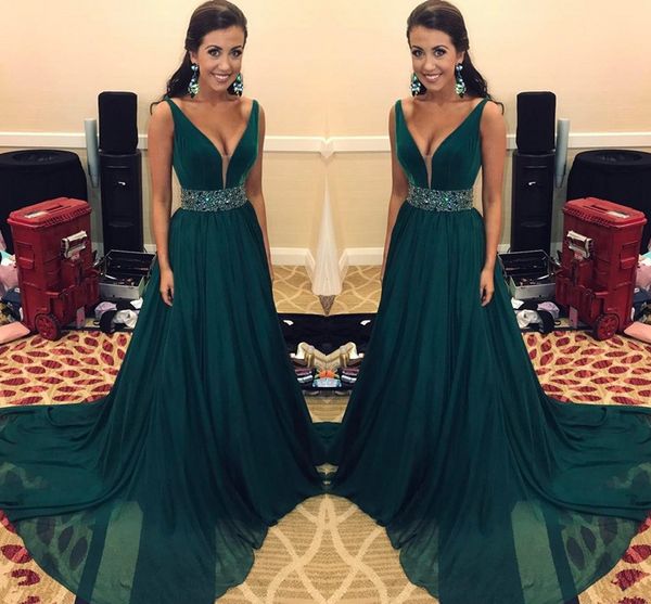 2018 hunter green chiffon desp v neck a line prom dresses long with sash beads sequins formal dresses evening wear cocktail dresses, Black
2018 hunter green chiffon desp v neck a line prom dresses long with sash beads sequins formal dresses evening wear cocktail dresses, Black
