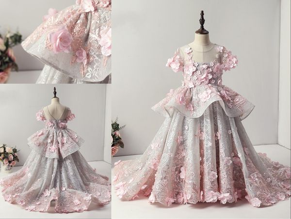 stunning designer girls pageant dress a line with short sleeves 3d floral flowers sequined lace applique princess flower girls dress, White;red
stunning designer girls pageant dress a line with short sleeves 3d floral flowers sequined lace applique princess flower girls dress, White;red