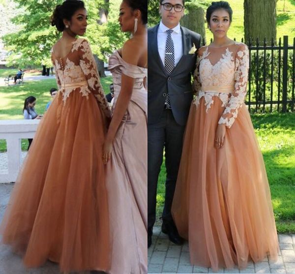 gorgeous soft tulle prom dresses sheer bateau neck illusion long sleeves lace appliques formal dress floor length evening party gowns, Black
gorgeous soft tulle prom dresses sheer bateau neck illusion long sleeves lace appliques formal dress floor length evening party gowns, Black