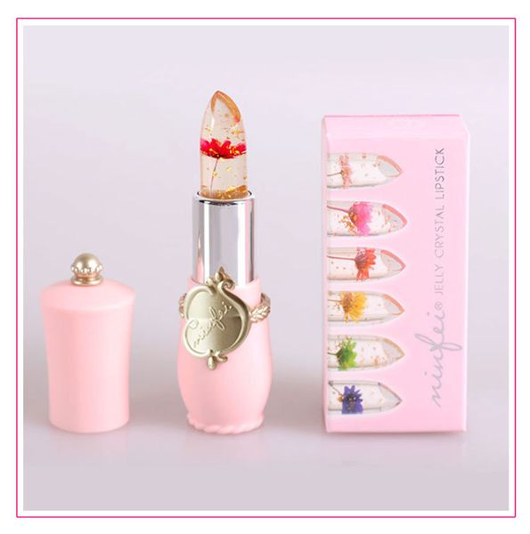 

New long la ting moi turizer tran parent flower lip tick co metic waterproof temperature change color jelly lip tick balm dhl free hipping