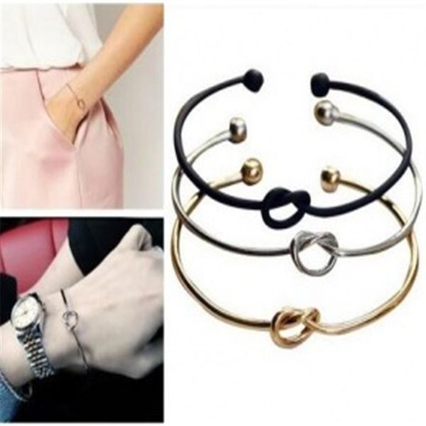 

new simple casting love knot open size bangle &bracelet for women adjustable statement cuff bangles mix colors, Black