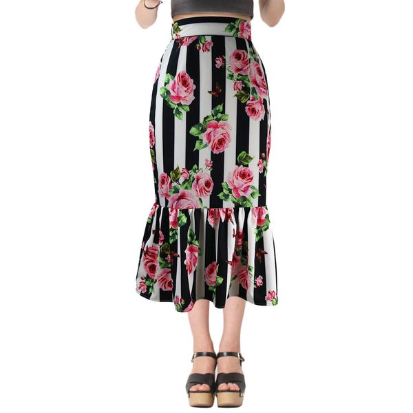 fashion women 2018 summer rose print maxi skirts designer high waist vertical stripes mermaid tail long party bodycon skirts plus size, Black
fashion women 2018 summer rose print maxi skirts designer high waist vertical stripes mermaid tail long party bodycon skirts plus size, Black
