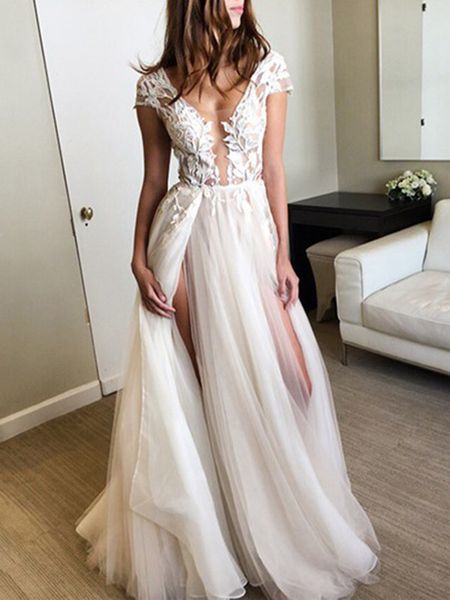 african short sleeves prom dresses lace appliques a-line tulle side split evening party gowns prom wear special dress red carpet, Black
african short sleeves prom dresses lace appliques a-line tulle side split evening party gowns prom wear special dress red carpet, Black