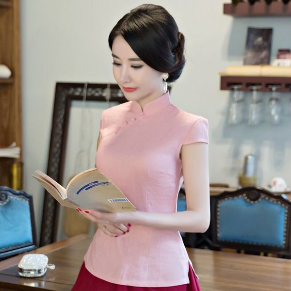 summer women cotton shirt chinese lady clothing light blue elegant blouse vintage button short sleeve size s-xxl, White
summer women cotton shirt chinese lady clothing light blue elegant blouse vintage button short sleeve size s-xxl, White