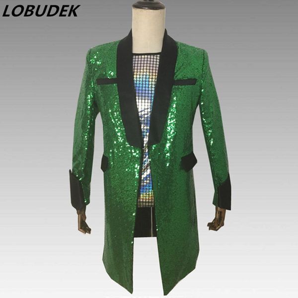 green sequins formal men's suit jacket fashion slim long coat clubs bar singer dancer host concert show stage costume outerwear, White;black
green sequins formal men's suit jacket fashion slim long coat clubs bar singer dancer host concert show stage costume outerwear, White;black