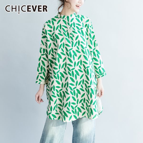 

chicever autumn print women blouses shirt long sleeve hem split loose big size shirts clothes fashion new 2018, White