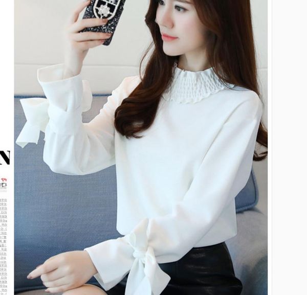 spring 2018 chiffon shirt korean woman fashion long sleeved shirt, White
spring 2018 chiffon shirt korean woman fashion long sleeved shirt, White