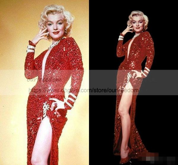 2019 marilyn monroe vintage sparkly burgundy wine red sequin split mermaid evening dresses fashion v-neck full length prom gowns, Black;red
2019 marilyn monroe vintage sparkly burgundy wine red sequin split mermaid evening dresses fashion v-neck full length prom gowns, Black;red