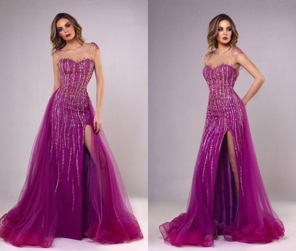tony chaaya purple prom dresses with detachable train beaded side split sheer jewle neck luxury formal dress evening plus size evening gowns, Black
tony chaaya purple prom dresses with detachable train beaded side split sheer jewle neck luxury formal dress evening plus size evening gowns, Black