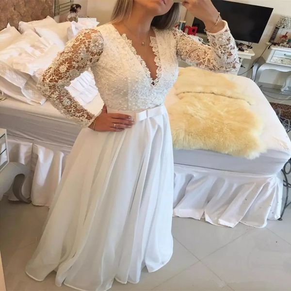 elegant long sleeve a-line evening dresses lace floor length v neck white custom made evening gowns plus size, Black;red
elegant long sleeve a-line evening dresses lace floor length v neck white custom made evening gowns plus size, Black;red