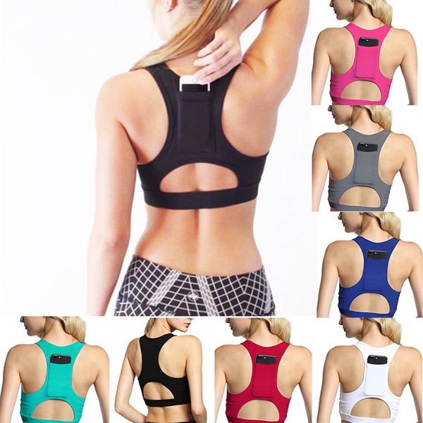 women's compression padded sports bra with phone pocket yoga bra sportswear elastic running underwear gym sport top, White;black
women's compression padded sports bra with phone pocket yoga bra sportswear elastic running underwear gym sport top, White;black