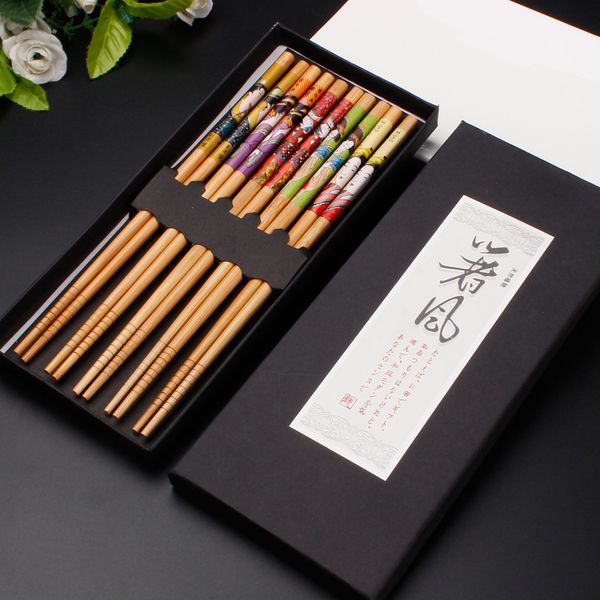 10 pairs(2 boxes) japanese natural bamboo chopsticks creative printing chopsticks health tableware with gift box
10 pairs(2 boxes) japanese natural bamboo chopsticks creative printing chopsticks health tableware with gift box