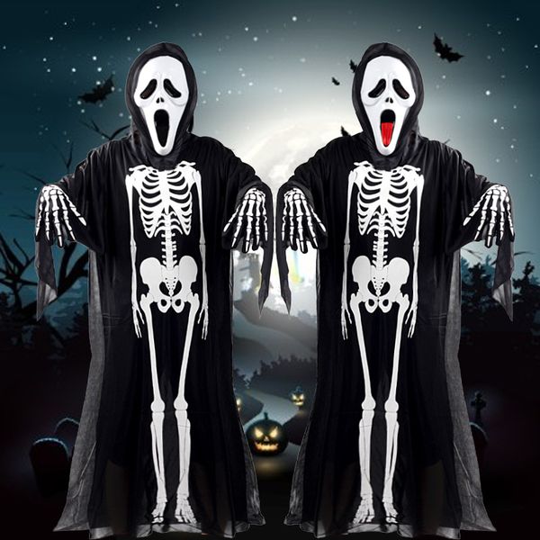 halloween for men women child skull skeleton black ghost clothes & screaming ghost mask masquerade cosplay costume props set, Black;red
halloween for men women child skull skeleton black ghost clothes & screaming ghost mask masquerade cosplay costume props set, Black;red