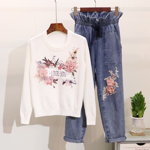 amolapha women 3d flower sequined knitted sweaters +jeans 2 pieces set knit pullovers denim jean pants 2pcs clothing set, Gray
amolapha women 3d flower sequined knitted sweaters +jeans 2 pieces set knit pullovers denim jean pants 2pcs clothing set, Gray