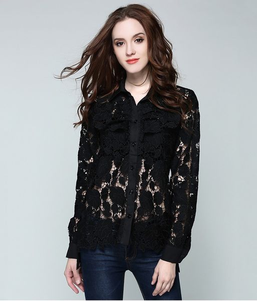 brand designer women lace black blouse 2018 summer fashion collar hollow out long sleeve party crochet shirts cocktail, White
brand designer women lace black blouse 2018 summer fashion collar hollow out long sleeve party crochet shirts cocktail, White