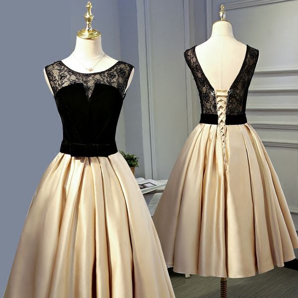 elegant dark champagne with black prom dresses tea length satin with velvet lace party dresses plus size evening dress cheap
elegant dark champagne with black prom dresses tea length satin with velvet lace party dresses plus size evening dress cheap