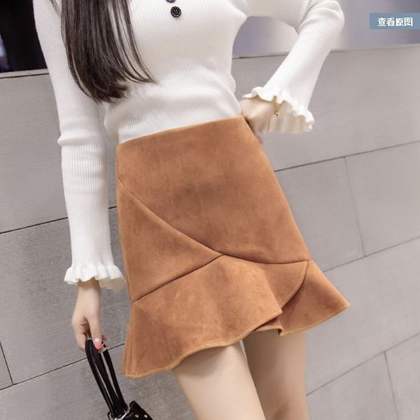 2017 autumn winter women skirt high waist casual vintage ruffles trumpet slim package hips suede leather short pencil skirt, Black
2017 autumn winter women skirt high waist casual vintage ruffles trumpet slim package hips suede leather short pencil skirt, Black
