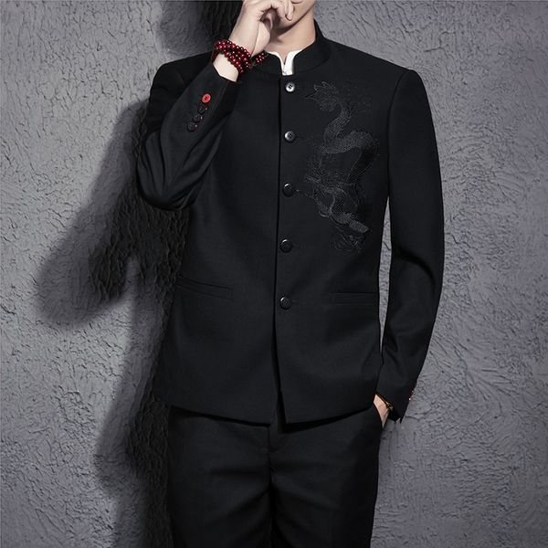 chinese style men's black suit two-piece set fashion classic design embroidery men suit jackets and pants size s-3xl, White;black
chinese style men's black suit two-piece set fashion classic design embroidery men suit jackets and pants size s-3xl, White;black