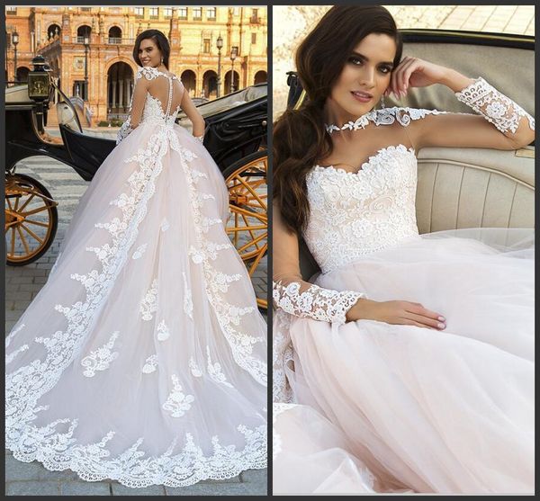 2019 new milla novia lace ball gown wedding dresses long sleeves bridal gowns blush pink court train dubai arabic wedding gowns 2018, White 
2019 new milla novia lace ball gown wedding dresses long sleeves bridal gowns blush pink court train dubai arabic wedding gowns 2018, White