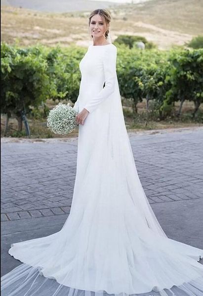 2019 modest long sleeves mermaid bohemia wedding dresses bateau backless court train wedding bridal gowns with buttons robes de soirée, White
2019 modest long sleeves mermaid bohemia wedding dresses bateau backless court train wedding bridal gowns with buttons robes de soirée, White