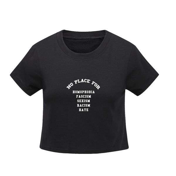crop women's fashion cotton t shirt no place for racist sexist hate print kawaii crop shirts female fitness tshirt, White
crop women's fashion cotton t shirt no place for racist sexist hate print kawaii crop shirts female fitness tshirt, White