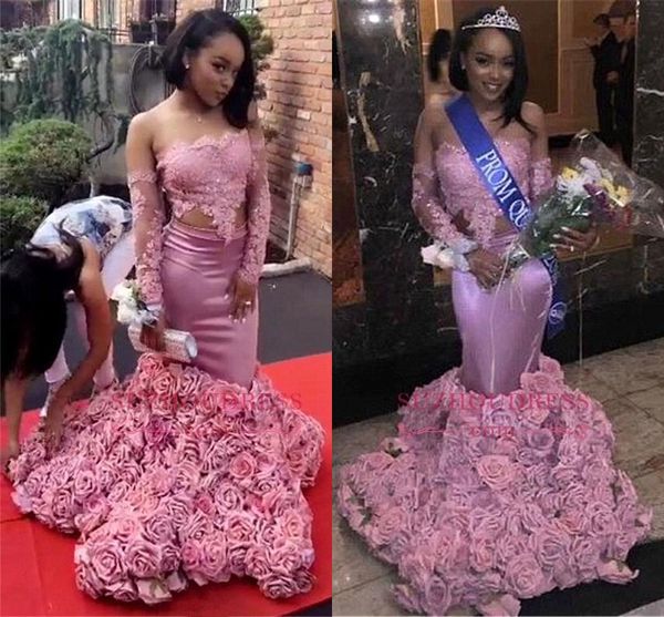2018 new design sheer neckline pink mermaid prom dresses with flower train long sleeves lace appliques evening party gowns ba8120, Black
2018 new design sheer neckline pink mermaid prom dresses with flower train long sleeves lace appliques evening party gowns ba8120, Black