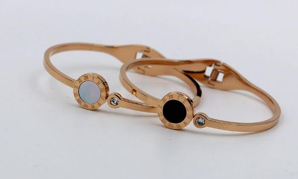 new roman numerals inlaid black and white color shell bracelet fashion titanium steel rose gold spring open bracelet, Golden;silver
new roman numerals inlaid black and white color shell bracelet fashion titanium steel rose gold spring open bracelet, Golden;silver