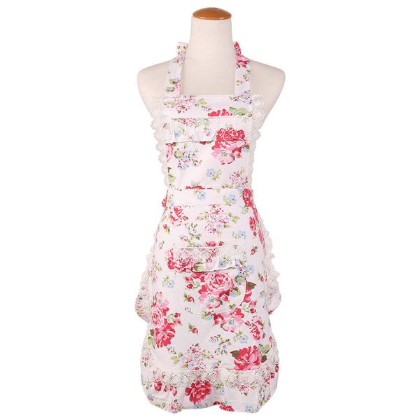 Sell Aprons Pink White Lilac Flower Printed Women Lady Lace Apron Black Double Layer Apron Boutiques