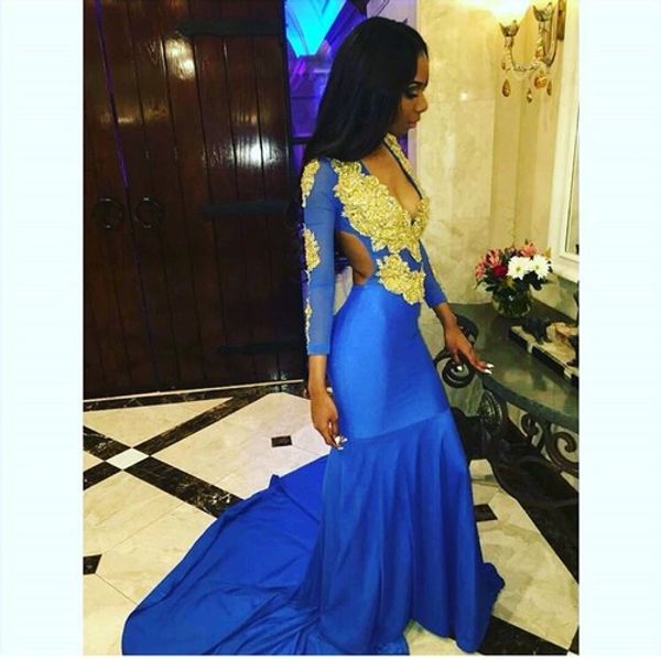 2021 plus size gold lace mermaid evening gown blue dress long sleeve prom dresses, Black
2021 plus size gold lace mermaid evening gown blue dress long sleeve prom dresses, Black