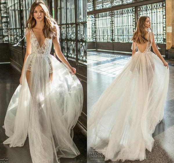 2019 berta a line beach wedding dresses deep v neck high split backless sweep train bohemian wedding dress plus size bridal gowns, White
2019 berta a line beach wedding dresses deep v neck high split backless sweep train bohemian wedding dress plus size bridal gowns, White