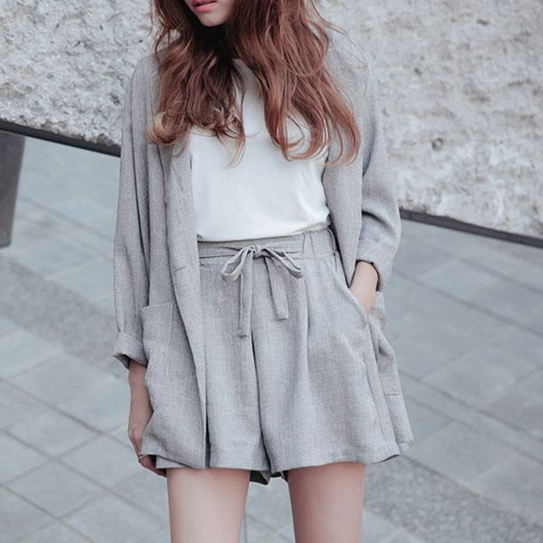 2018 summer cotton linen short pants suits women loose one button blazer and elastic waisted shorts plus size sets, White
2018 summer cotton linen short pants suits women loose one button blazer and elastic waisted shorts plus size sets, White