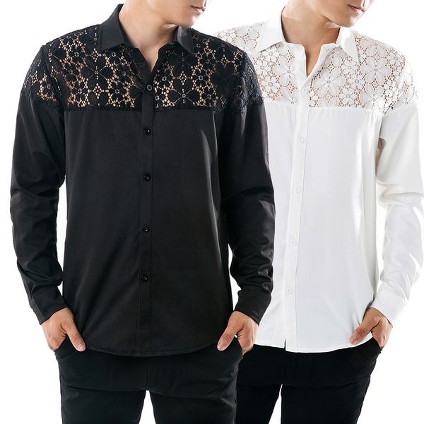 2018 fashion men's autumn casual lace shirts long sleeve shirt hollow shirt blouse slim fit camisa masculina hombre modis, White;black
2018 fashion men's autumn casual lace shirts long sleeve shirt hollow shirt blouse slim fit camisa masculina hombre modis, White;black
