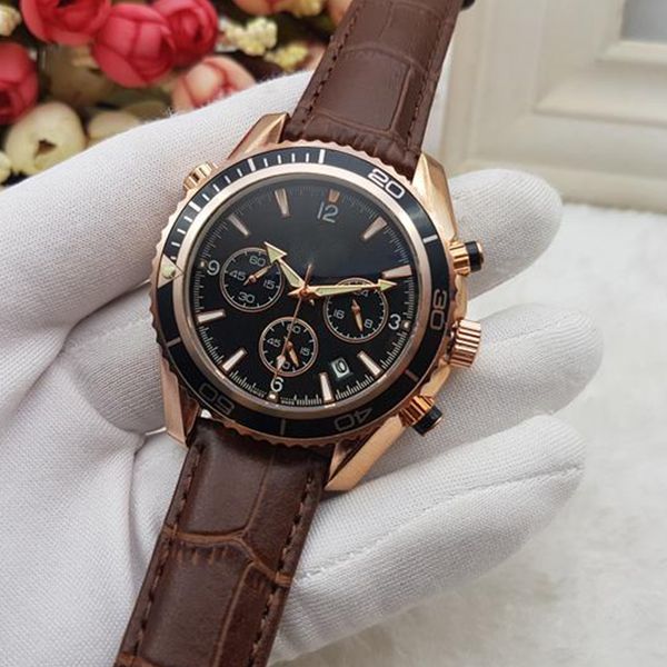 

all subdials work mens women stainless quartz wristwatches luxury watch brand relogies for men relojes, Slivery;brown