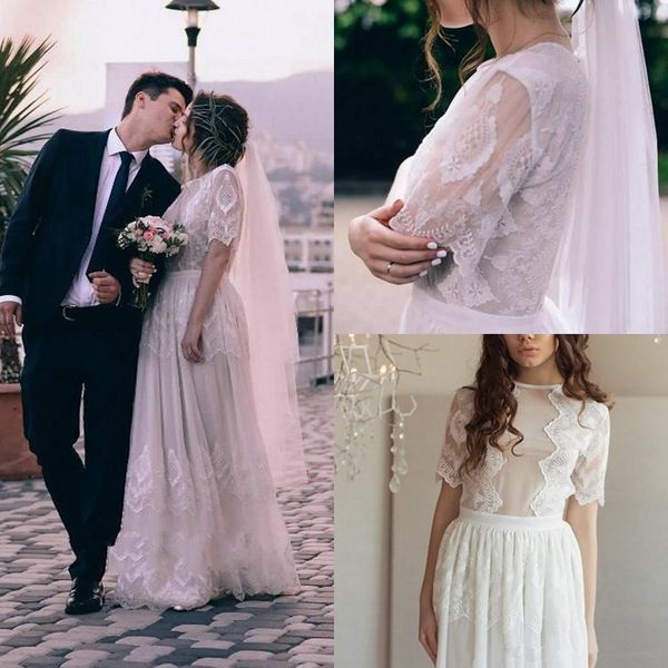 high neck half sleeve lace chiffon wedding dress 2018 boho style with illusion a line floor length bateau neck garden bridal gown custom, White
high neck half sleeve lace chiffon wedding dress 2018 boho style with illusion a line floor length bateau neck garden bridal gown custom, White
