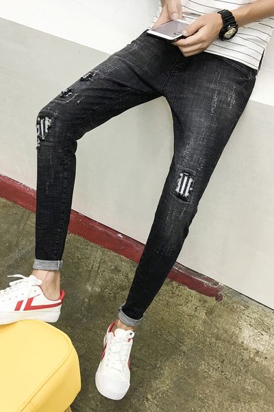 2018 spring new jeans men's fashion harlan movement collocation slim trend korean youth hole feet pants sweatpants casual, Blue
2018 spring new jeans men's fashion harlan movement collocation slim trend korean youth hole feet pants sweatpants casual, Blue