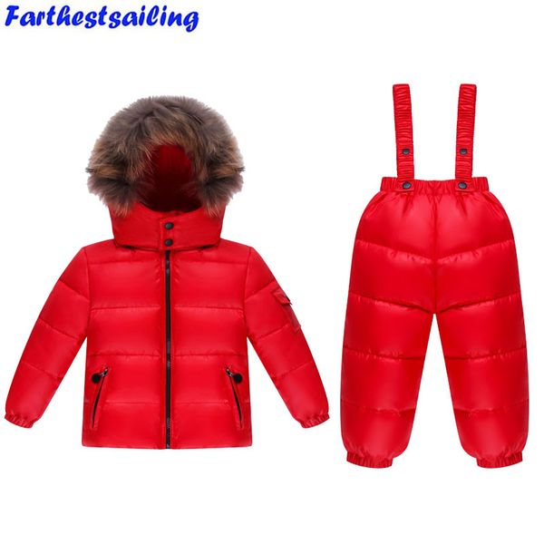 russian children winter suit real fur warm clothing sets girls snowsuit girl winter down coat kids flowers ski suit ces, Blue;gray