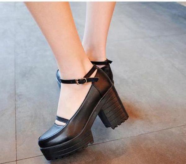 send 2018 spring new style coarse heel high heel round head waterproof table women's shoes with thick bottom, Black
send 2018 spring new style coarse heel high heel round head waterproof table women's shoes with thick bottom, Black