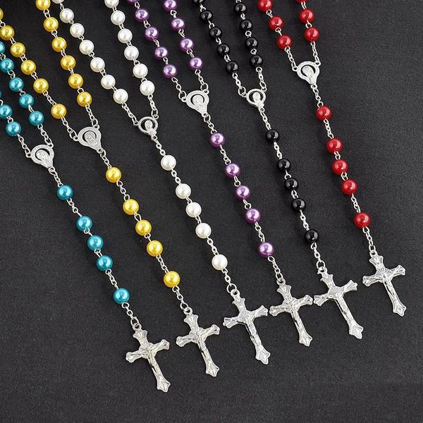 silver plated cross crucifix pendant necklace for women men 28 inch with imitation pearls rosary beads chain necklace
silver plated cross crucifix pendant necklace for women men 28 inch with imitation pearls rosary beads chain necklace