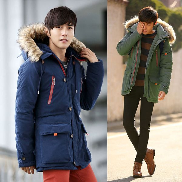 men's thick solid casual winter parkas wide-waisted with raccoon dog fur stand collar adjustable waist men's parkas plus size, Black
men's thick solid casual winter parkas wide-waisted with raccoon dog fur stand collar adjustable waist men's parkas plus size, Black