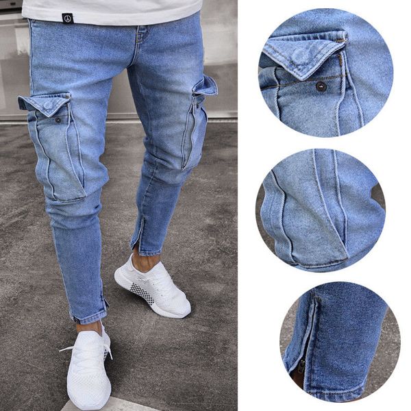 mens fashion jeans street wear multi pocket pancil pants straight cut denim trousers with pocket, Blue
mens fashion jeans street wear multi pocket pancil pants straight cut denim trousers with pocket, Blue