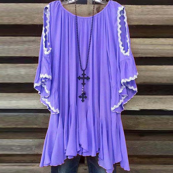 new boho women's t shirts summer o neck hollow out lace hem tees fashion short batwing sleeve irregular swing ruffle tunic, White
new boho women's t shirts summer o neck hollow out lace hem tees fashion short batwing sleeve irregular swing ruffle tunic, White