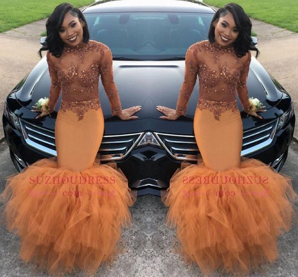 2018 orange illusion bodices mermaid prom dresses high neck sheer long sleeves lace sequins organza evening party gowns ba8084, Black
2018 orange illusion bodices mermaid prom dresses high neck sheer long sleeves lace sequins organza evening party gowns ba8084, Black
